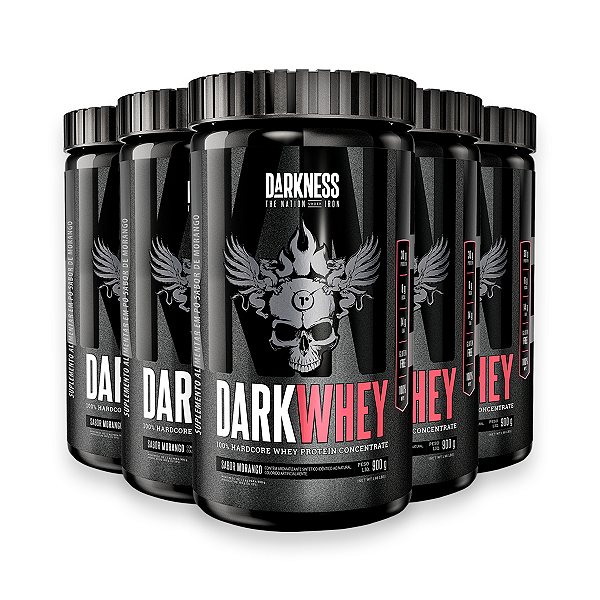 Kit 5 Whey Protein DarkWhey 100% Darkness Morango 900g