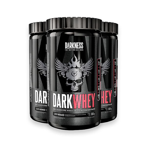 Kit 3 Whey Protein DarkWhey 100% Darkness Morango 900g