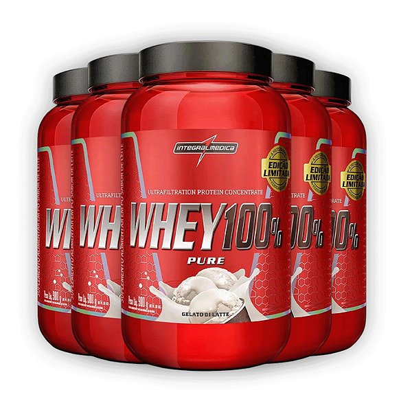 Kit 5 Whey Protein 100% Puro Integral Medica Gelato Di Latte 900g