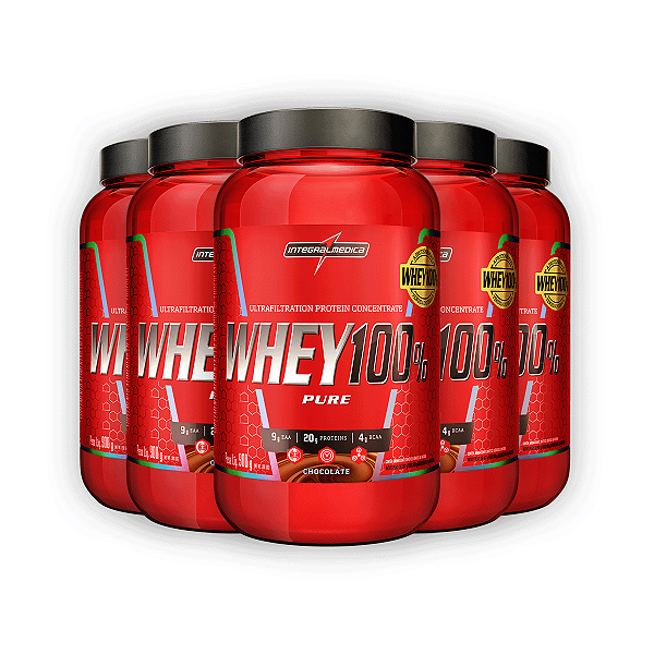 Kit 5 Whey Protein 100% Puro V2 Integral Medica Chocolate 900g