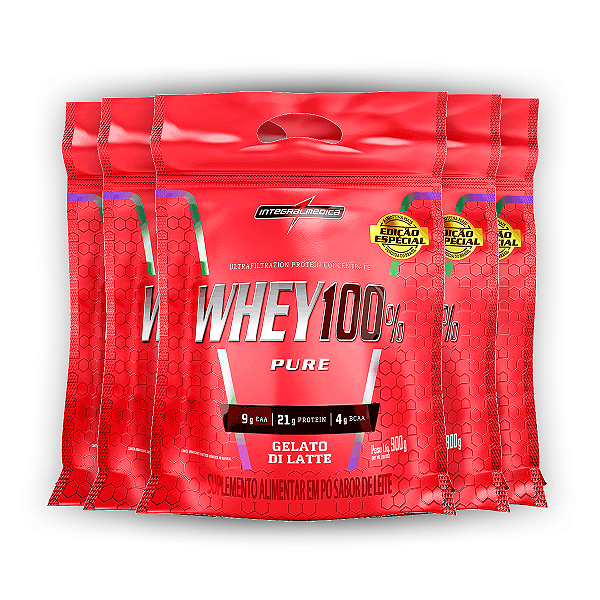 Kit 5 Whey Protein 100% Puro Integral Medica Di Latte 900g