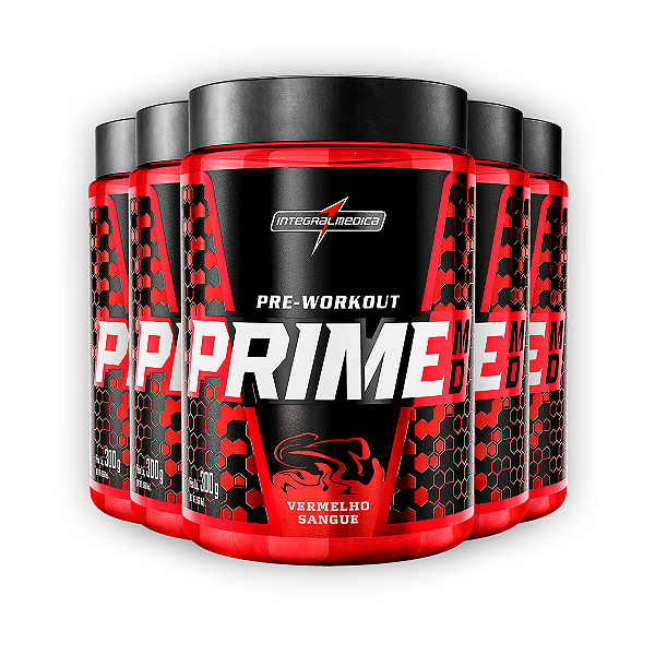 Kit 5 Pré Treino Prime Integral Medica Frutas Vermelhas 300g