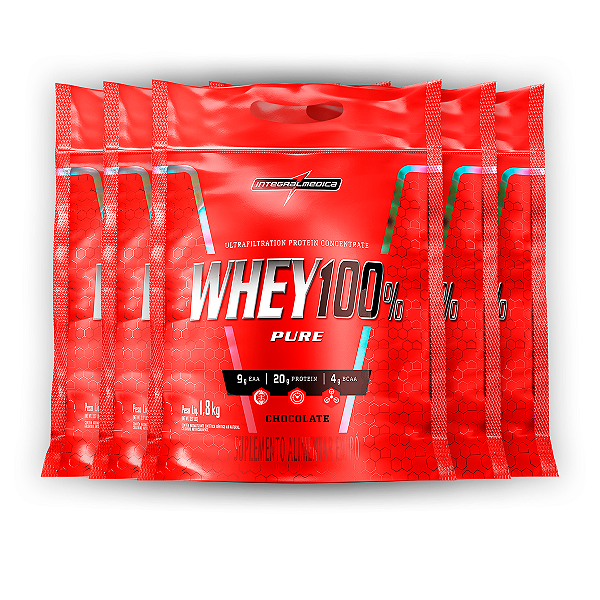 Kit 5 Whey Protein 100% Puro Integral Medica Chocolate 1.8Kg