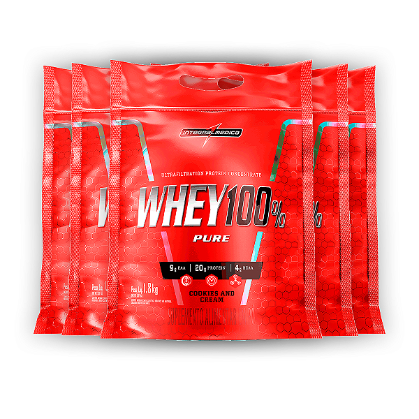 Kit 5 Whey Protein 100%Puro Integral Medica Cookies Cream 1.8Kg
