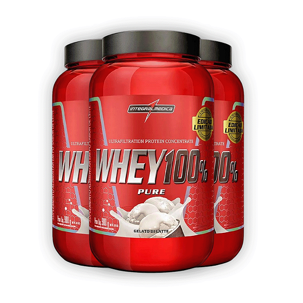 Kit 3 Whey Protein 100% Puro Integral Medica Gelato Di Latte 900g