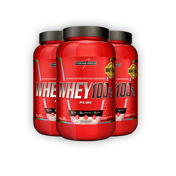 Kit 3 Whey Protein 100% Puro V2 Integral Medica Morango 900g