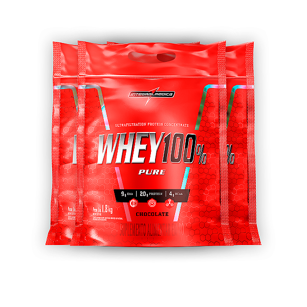 Kit 3 Whey Protein 100% Puro Integral Medica Chocolate 1.8Kg
