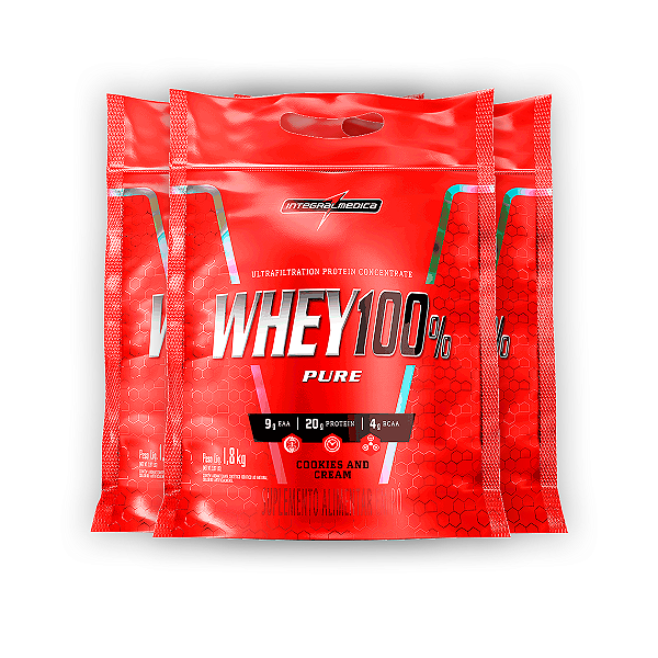Kit 3 Whey Protein 100%Puro Integral Medica Cookies Cream 1.8Kg