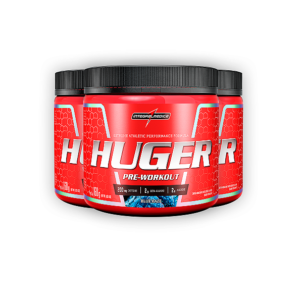 Kit 3 Pré Treino Huger Integral Medica Blue Razz 320g
