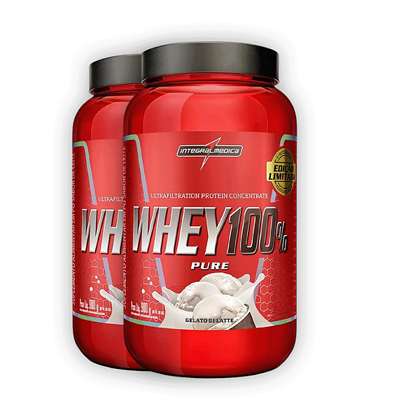 Kit 2 Whey Protein 100% Puro Integral Medica Gelato Di Latte 900g