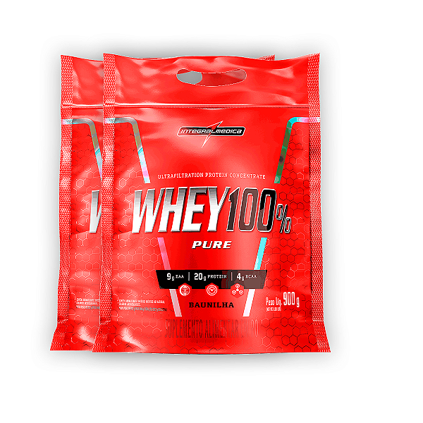 Kit 2 Whey Protein 100% Puro Integral Medica Baunilha 900g