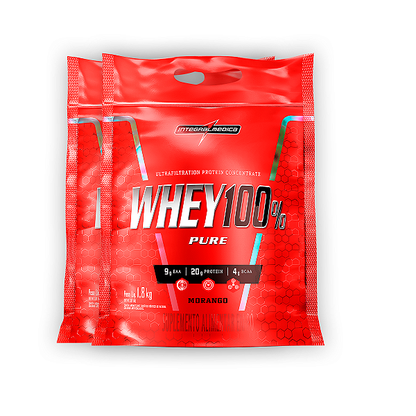 Kit 2 Whey Protein 100% Puro Integral Medica Morango 1.8Kg