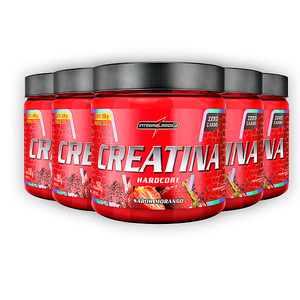 Kit 5 Creatina Hardcore Integral Medica Morango 350g