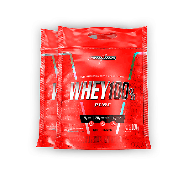 Kit 2 Whey Protein 100% Puro Integral Medica Chocolate 900g