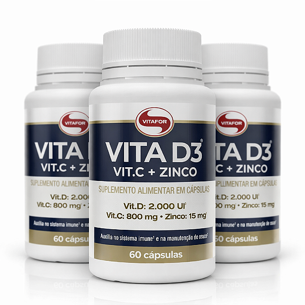 KIT 3 VITA D3 VIT.C E ZINCO Vitafor 60Caps
