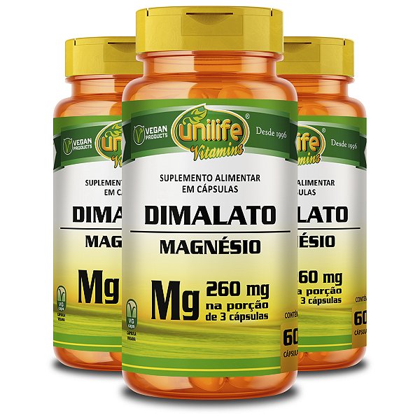 Kit 3 Magnésio Dimalato 260mg Unilife 60 Cápsulas