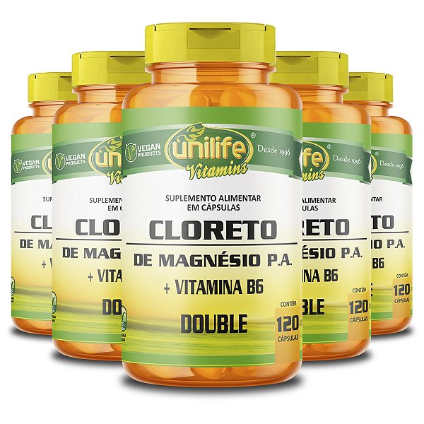 Kit 5 Cloreto de Magnésio P.A Unilife 120 cápsulas