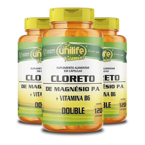 Kit 3 Cloreto de Magnésio P.A Unilife 120 cápsulas
