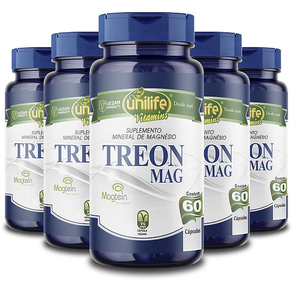 Kit 5 Magnésio Treonato Treonato Mag Unilife 60 Cápsulas