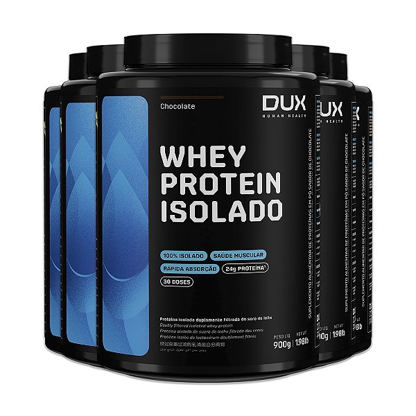 Kit 5 Whey Protein Isolado Chocolate Dux 900g