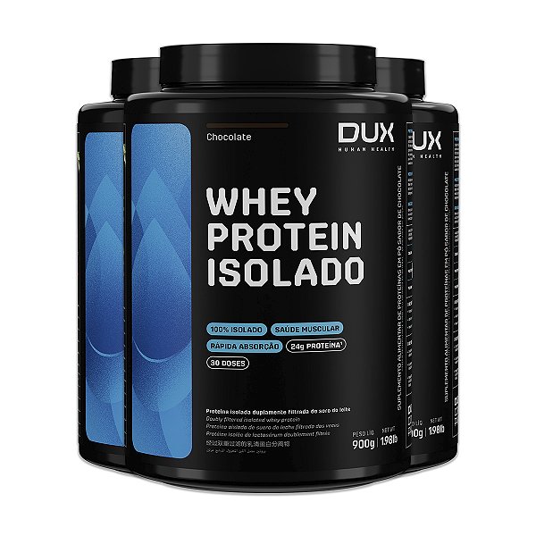 Kit 3 Whey Protein Isolado Chocolate Dux 900g