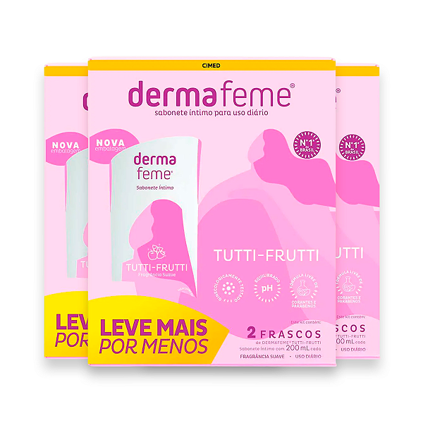 Kit 3 Sabonete Íntimo Dermafeme 2 Frascos Cimed Tutti Frutti 200ml