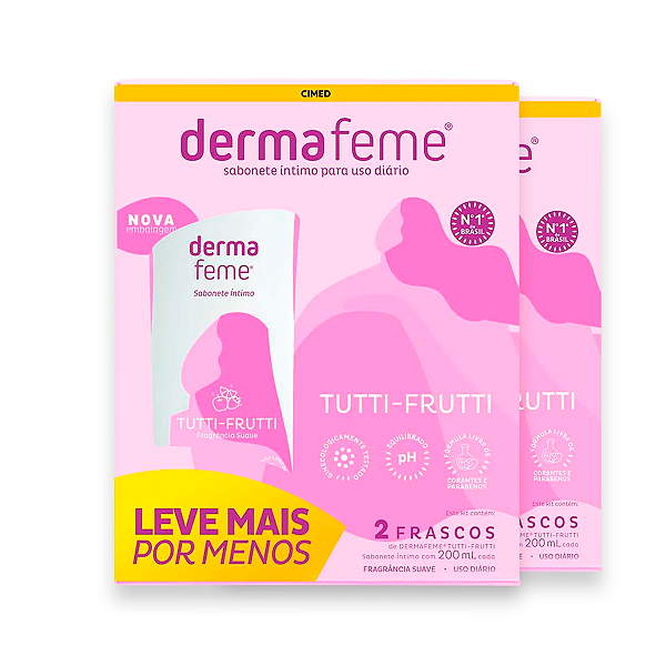 Kit 2 Sabonete Íntimo Dermafeme 2 Frascos Cimed Tutti Frutti 200ml