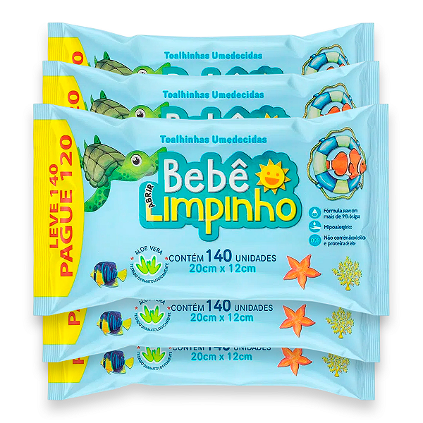 Kit 5 Toalhas Umedecidas Bebê Limpinho Cimed 140 Unidades