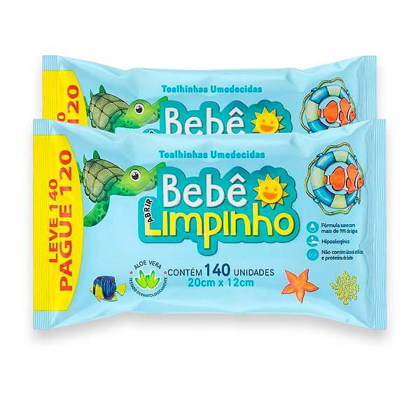 Kit 2 Toalhas Umedecidas Bebê Limpinho Cimed 140 Unidades