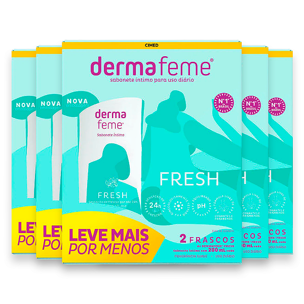 Kit 5 Sabonete íntimo Dermafeme 2 Frascos Cimed Suave 200ml