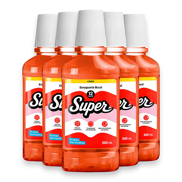 Kit 5 Enxaguante Bucal Super 12H Cimed Frutas Vermelhas 500ml