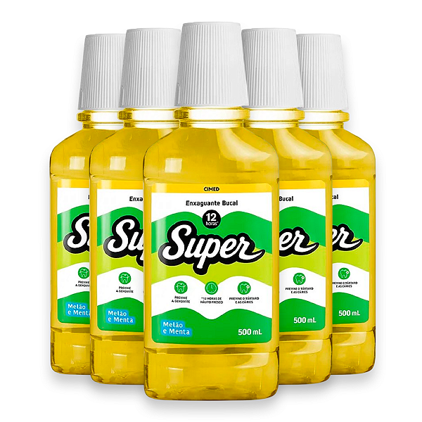 Kit 5 Enxaguante Bucal Super 12H Cimed Melão e Menta 500ml