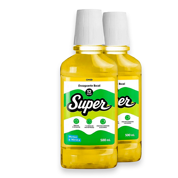 Kit 2 Enxaguante Bucal Super 12H Cimed Melão e Menta 500ml