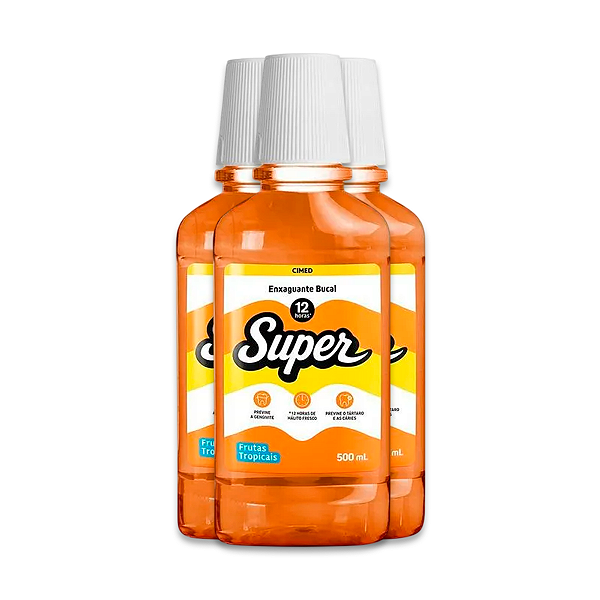 Kit 3 Enxaguante Bucal Super 12H Cimed Frutas Tropical 500ml