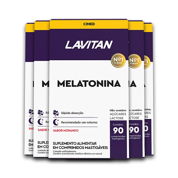 Kit 5 Melatonina Lavitan 90 Comprimidos Morango