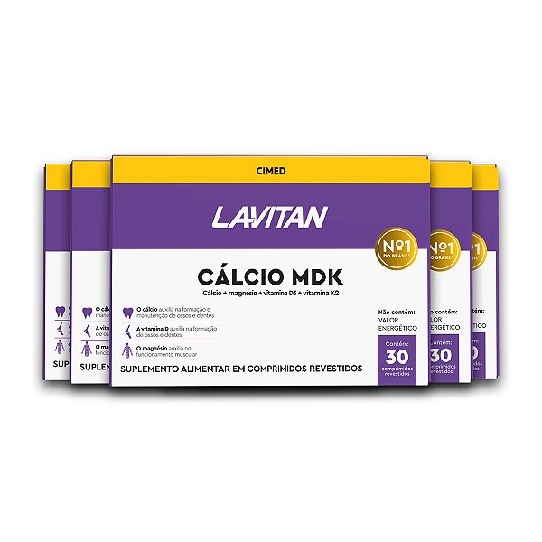 Kit 5 Cálcio MDK Lavitan 30 Comprimidos Revestidos