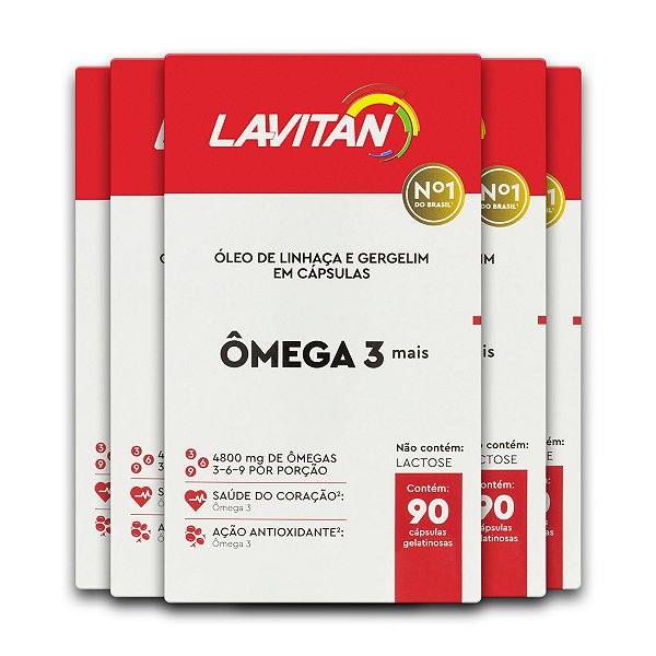 Kit 5 Ômega 3 Mais Lavitan 90 Cápsulas
