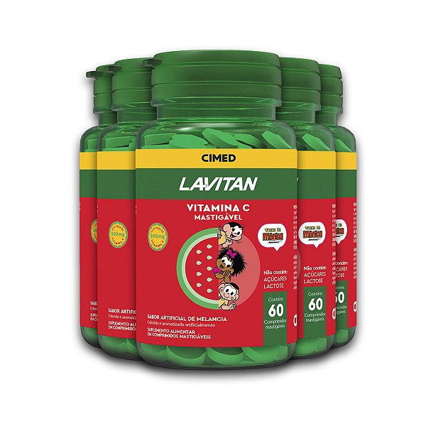 Kit 5 Vitamina C Lavitan 60 Comprimidos Mastigáveis Melancia
