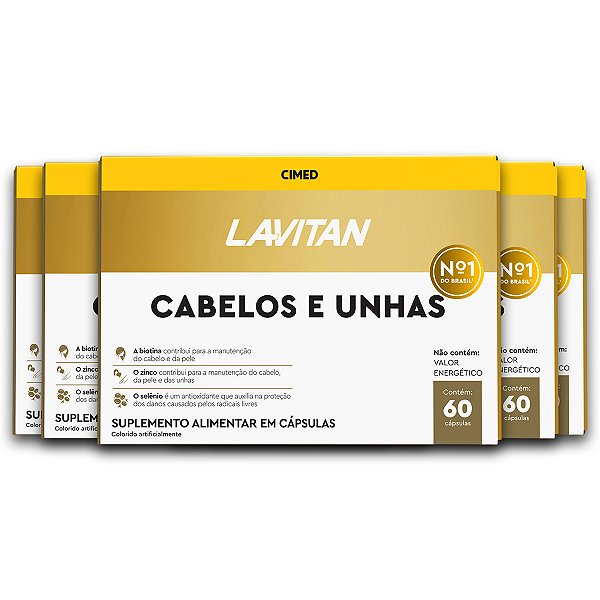 Kit 5 Vitamina Cabelos e Unhas Lavitan 60 Cápsulas