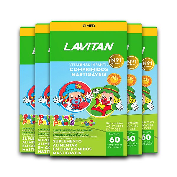 Kit 5 Vitamina Infantil Lavitan 60 Comprimidos Mastigáveis