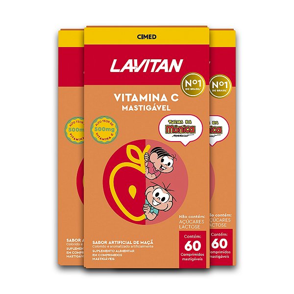 Kit 3 Vitamina C Lavitan 60 Comprimidos Mastigáveis Maçã