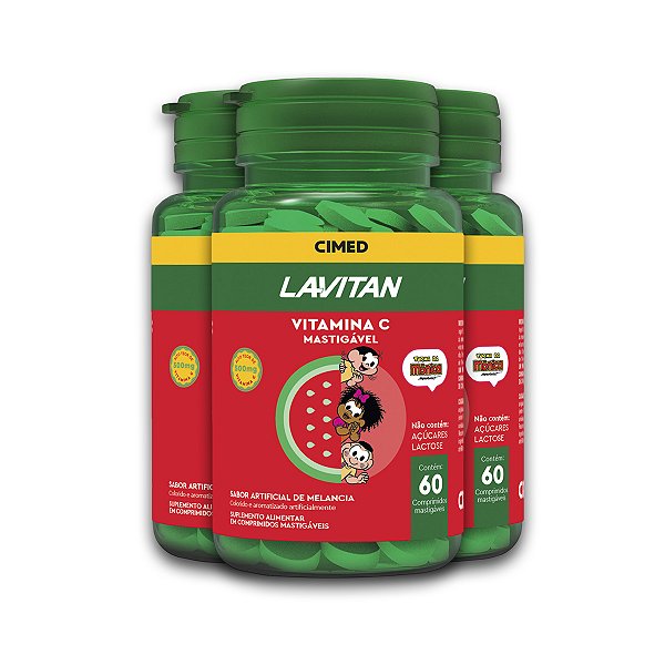 Kit 3 Vitamina C Lavitan 60 Comprimidos Mastigáveis Melancia