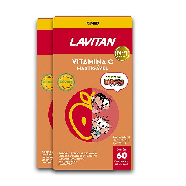 Kit 2 Vitamina C Lavitan 60 Comprimidos Mastigáveis Maçã