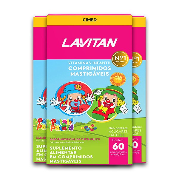 Kit 3 Vitamina Infantil Lavitan Patati Patatá 60 Comprimidos Tutti Frutti