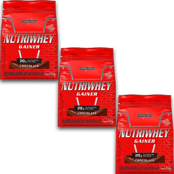 Kit 3 NutriWhey Gainer Whey Protein Integral Medica Chocolate 2,4kg