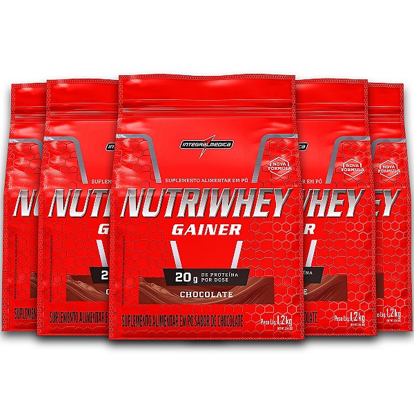 Kit 5 NutriWhey Gainer Whey Protein Integral Medica Chocolate 1,2kg