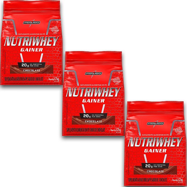 Kit 3 NutriWhey Gainer Whey Protein Integral Medica Chocolate 1,2kg