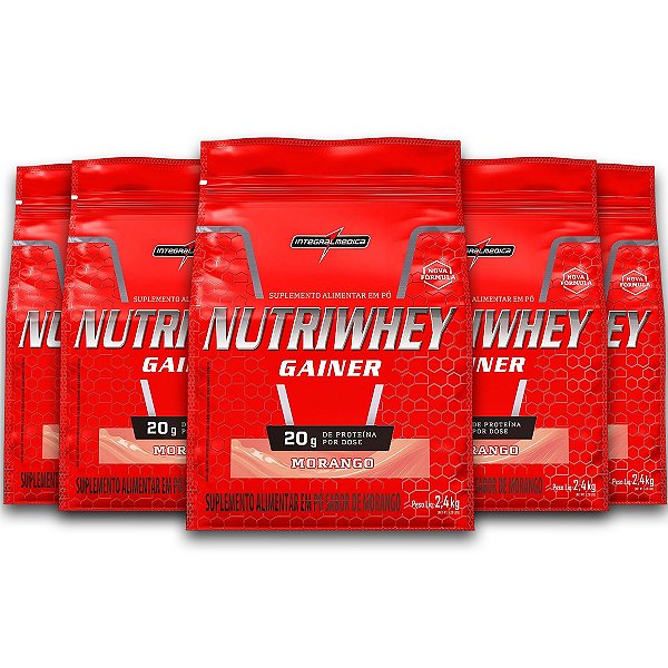 Kit 5 NutriWhey Gainer Whey Protein Integral Medica Morango 2,4kg