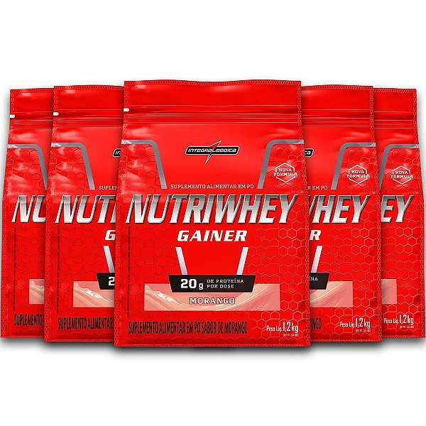 Kit 5 NutriWhey Gainer Whey Protein Integral Medica Morango 1,2kg