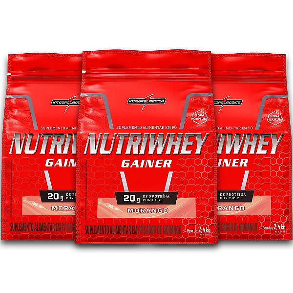 Kit 3 NutriWhey Gainer Whey Protein Integral Medica Morango 2,4kg